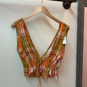 NWT Aerie Plaid Crop Top in Orange and Green